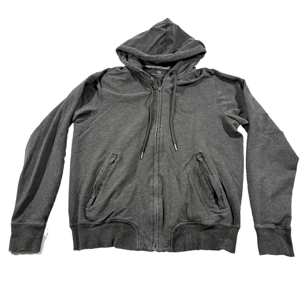Mack Weldon Hoodie Mens Gray Zip Ace Performance Sweatshirt Stretch Sz M Hole